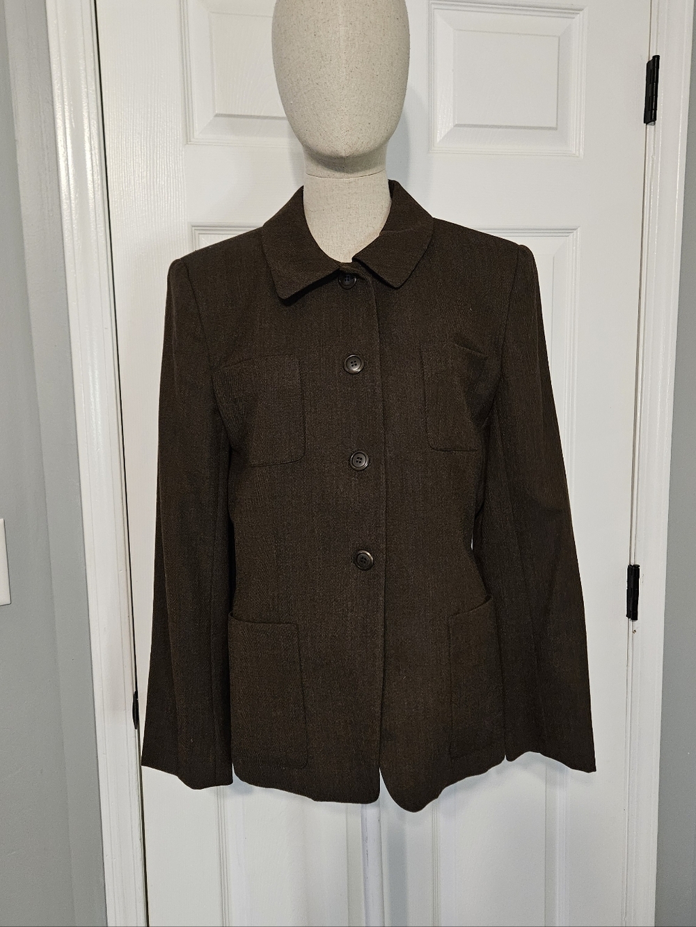 Jones New York Brown Tailored Button-Front Blazer